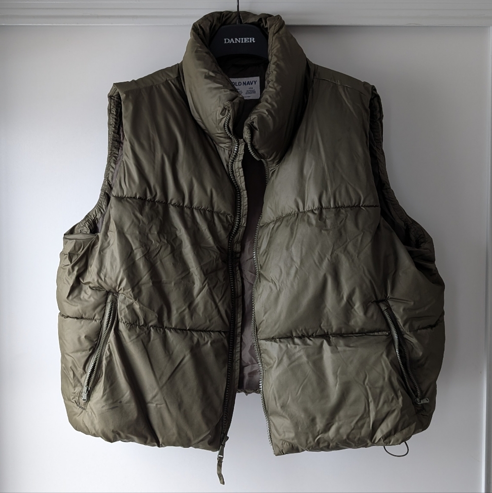 2X Olive Green Old Navy Quilted Puff Vest
